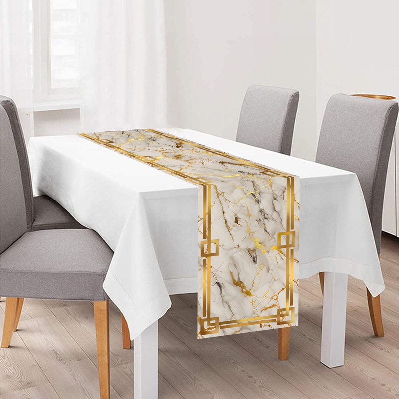 White Gray Gold Marble Table Runner For Elegant Dining And Coffee Table Decor 6
