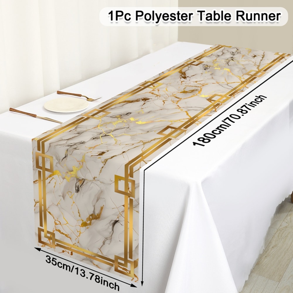White Gray Gold Marble Table Runner For Elegant Dining And Coffee Table Decor 1
