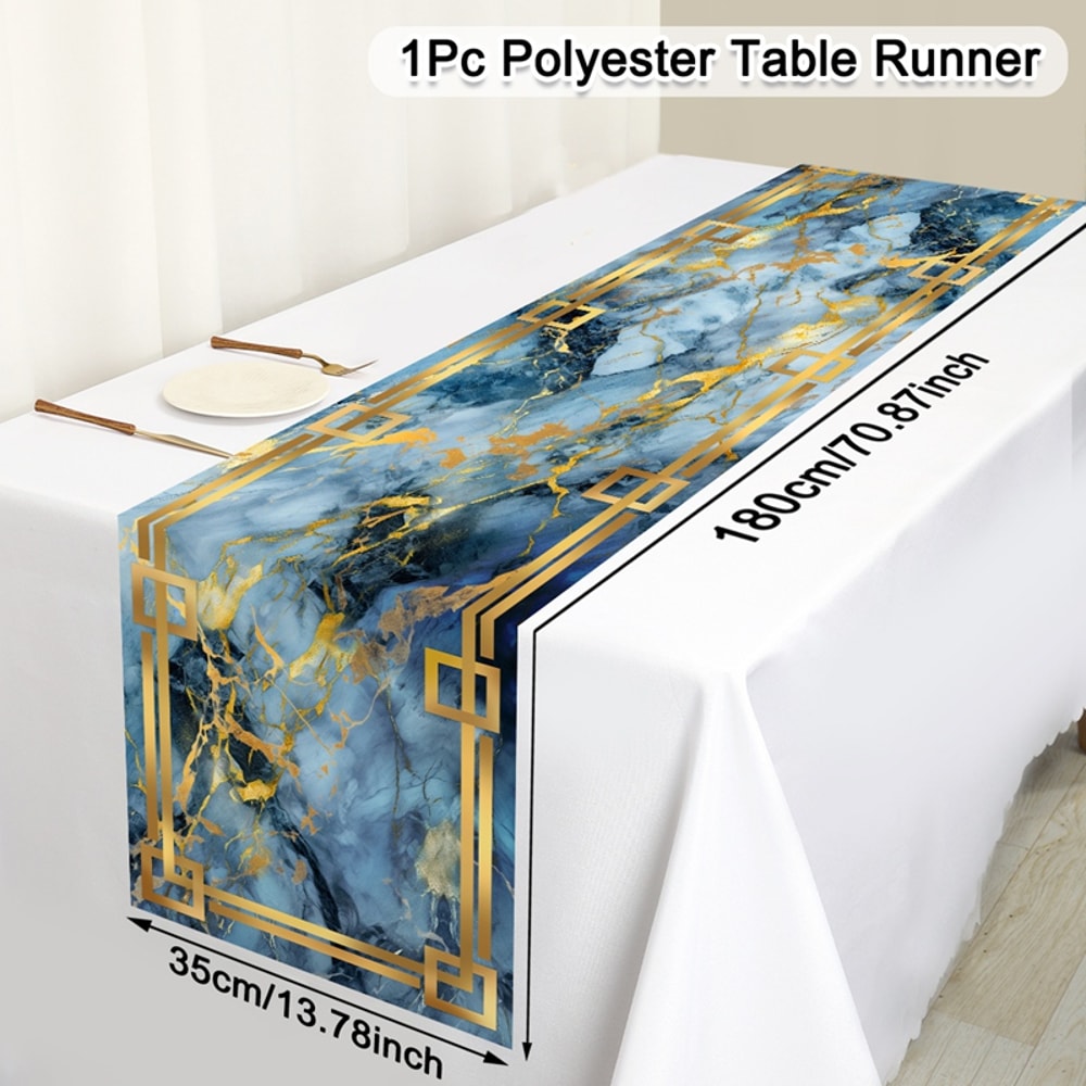White Gray Gold Marble Table Runner For Elegant Dining And Coffee Table Decor 7