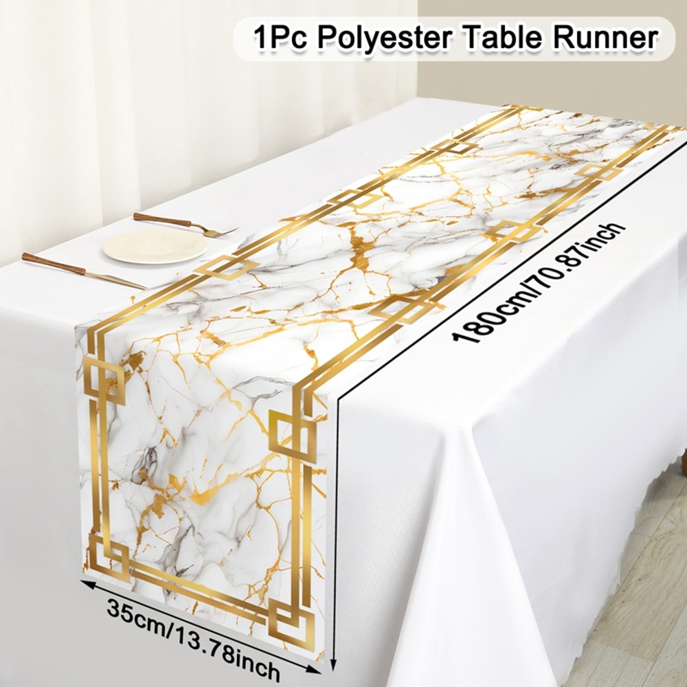 White Gray Gold Marble Table Runner For Elegant Dining And Coffee Table Decor 9