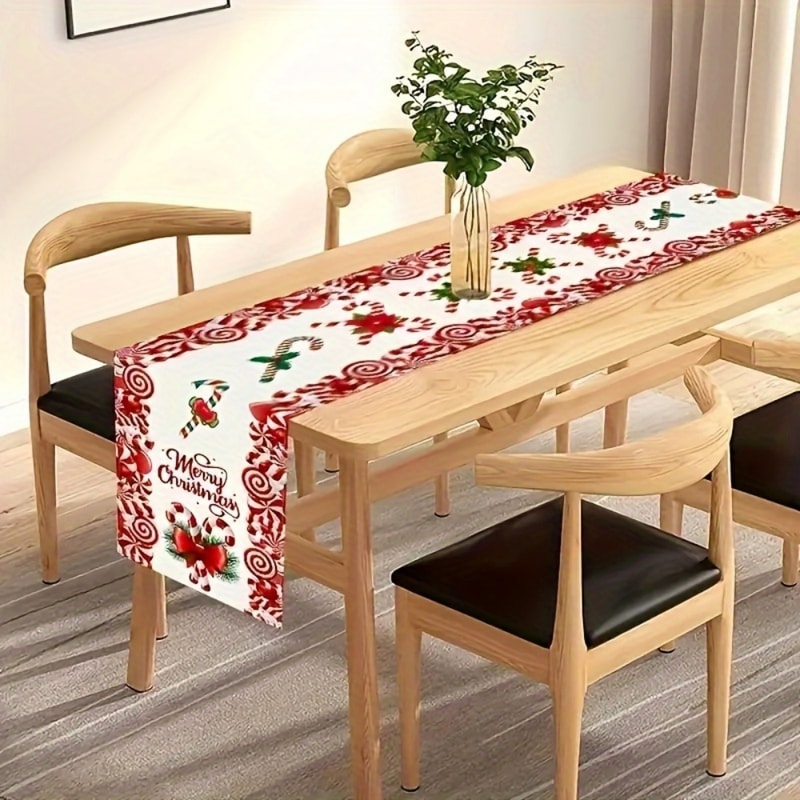 Premium Festive Christmas Table Runner With Candy Cane Bow Print Classic Holiday Centerpiece Decor 2