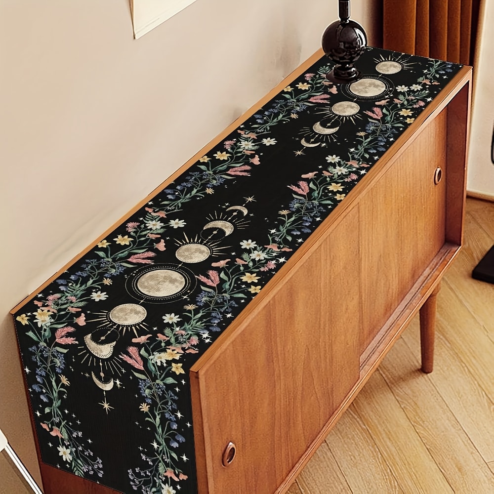 Moon Phase Wildflower Table Runner Mystical Gothic Dining & witchy home decor