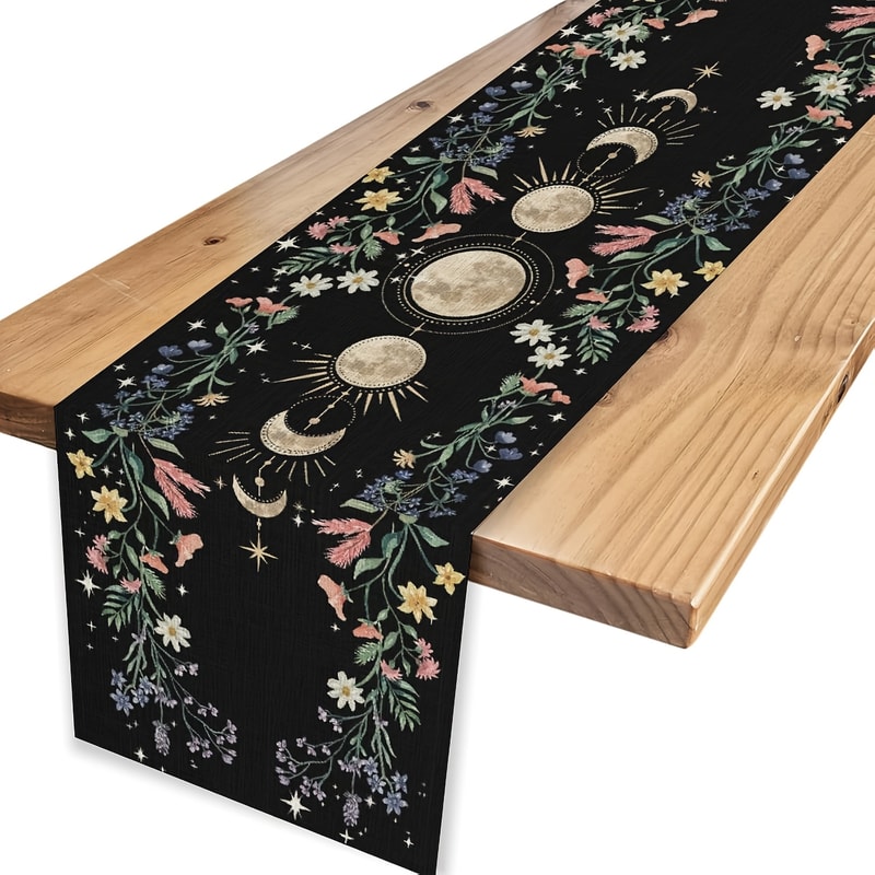 Moon Phase Wildflower Table Runner Mystical Gothic Dining & witchy home decor