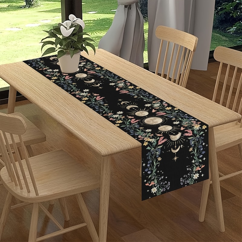Moon Phase Wildflower Table Runner Mystical Gothic Dining & witchy home decor
