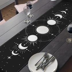 celestial moon phases table runner for kitchen & dining witchy home decor accent