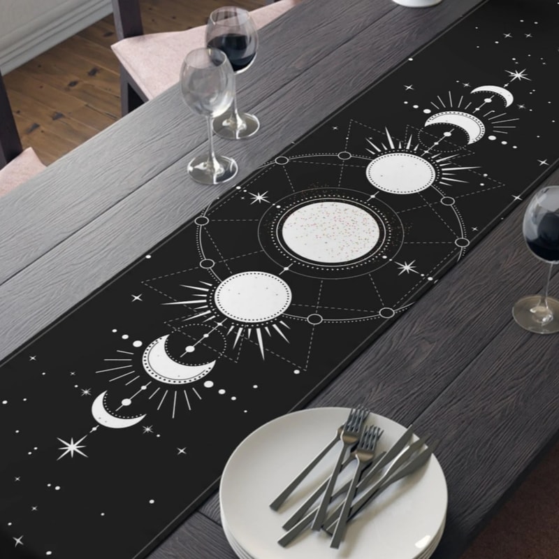 Celestial Moon Phases Table Runner For Kitchen Dining Witchy Home Decor Accent 0