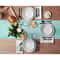 Turquoise Linen Table Runner With Abstract Marble Design Washable Modern Dining Wedding Decor 2