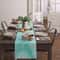 Turquoise Linen Table Runner With Abstract Marble Design Washable Modern Dining Wedding Decor 3
