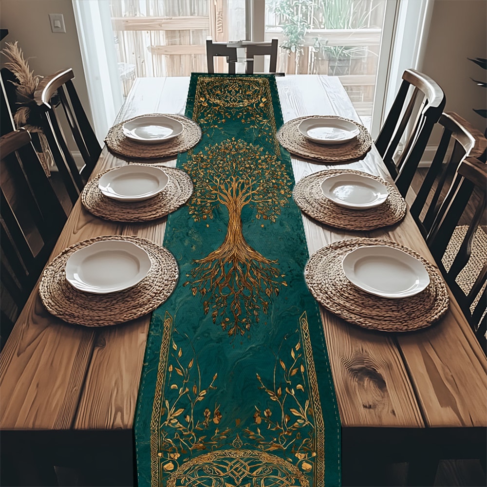 Elegant Tree of Life Table Runner Premium Polyester Decor for Dining & Festive Tables