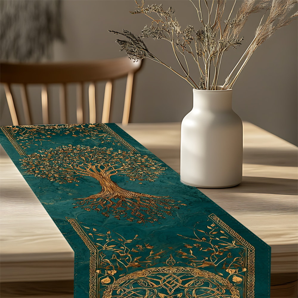 Elegant Tree of Life Table Runner Premium Polyester Decor for Dining & Festive Tables