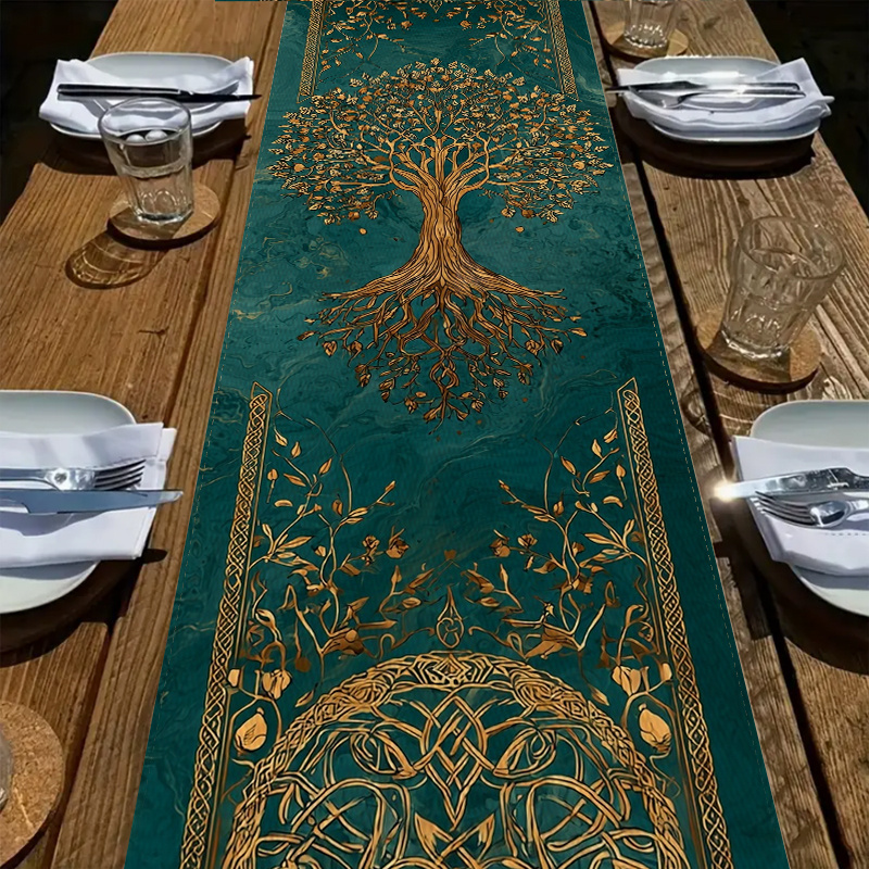 Elegant Tree of Life Table Runner Premium Polyester Decor for Dining & Festive Tables