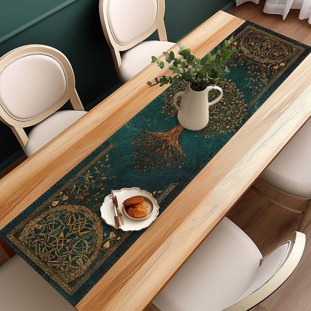 Elegant Tree of Life Table Runner Premium Polyester Decor for Dining & Festive Tables