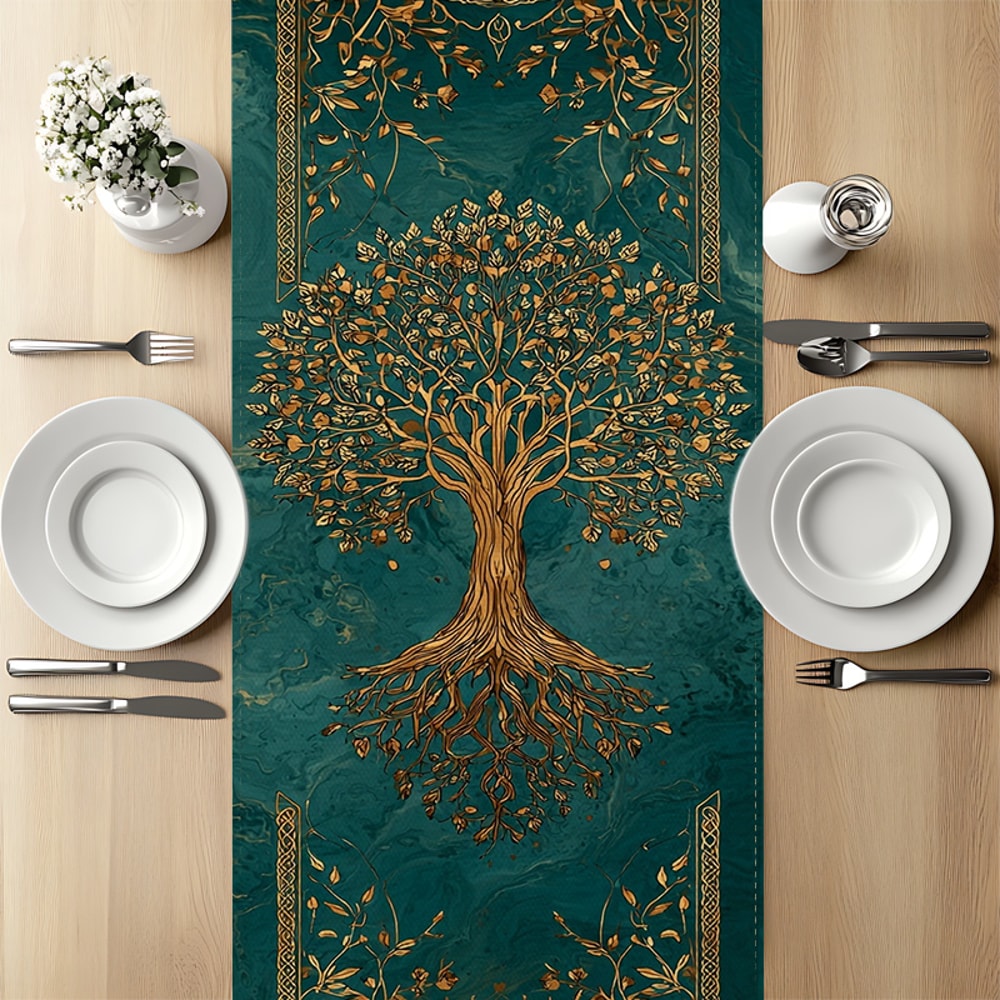 Elegant Tree of Life Table Runner Premium Polyester Decor for Dining & Festive Tables