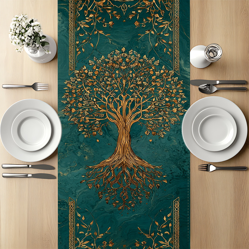 Elegant Tree of Life Table Runner Premium Polyester Decor for Dining & Festive Tables
