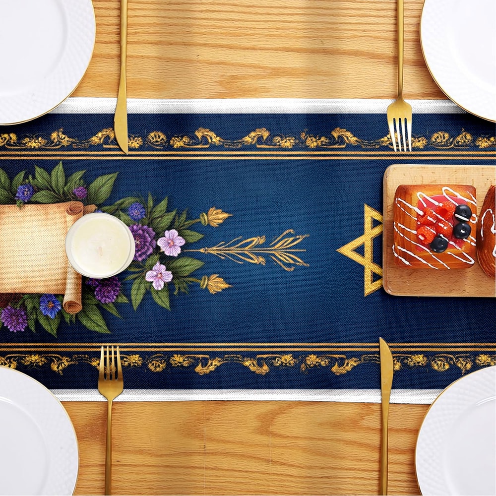 Elegant Jewish Table Runner With Star Of David Books Wine Design Holiday Table Decor Accent 3