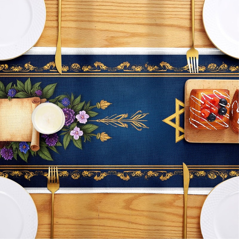 Elegant Jewish Table Runner With Star Of David Books Wine Design Holiday Table Decor Accent 3