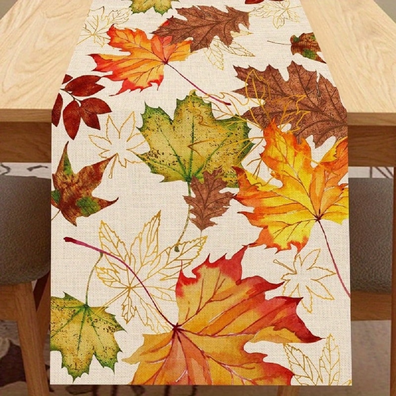 Watercolor Maple Leaf Autumn Table Runner For Fall Dining Thanksgiving Decor 1