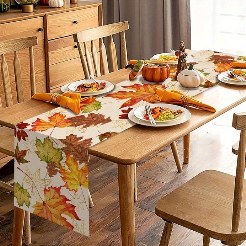 Watercolor Maple Leaf Autumn Table Runner For Fall Dining Thanksgiving Decor 2