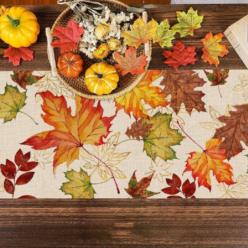 Watercolor Maple Leaf Autumn Table Runner For Fall Dining Thanksgiving Decor 3