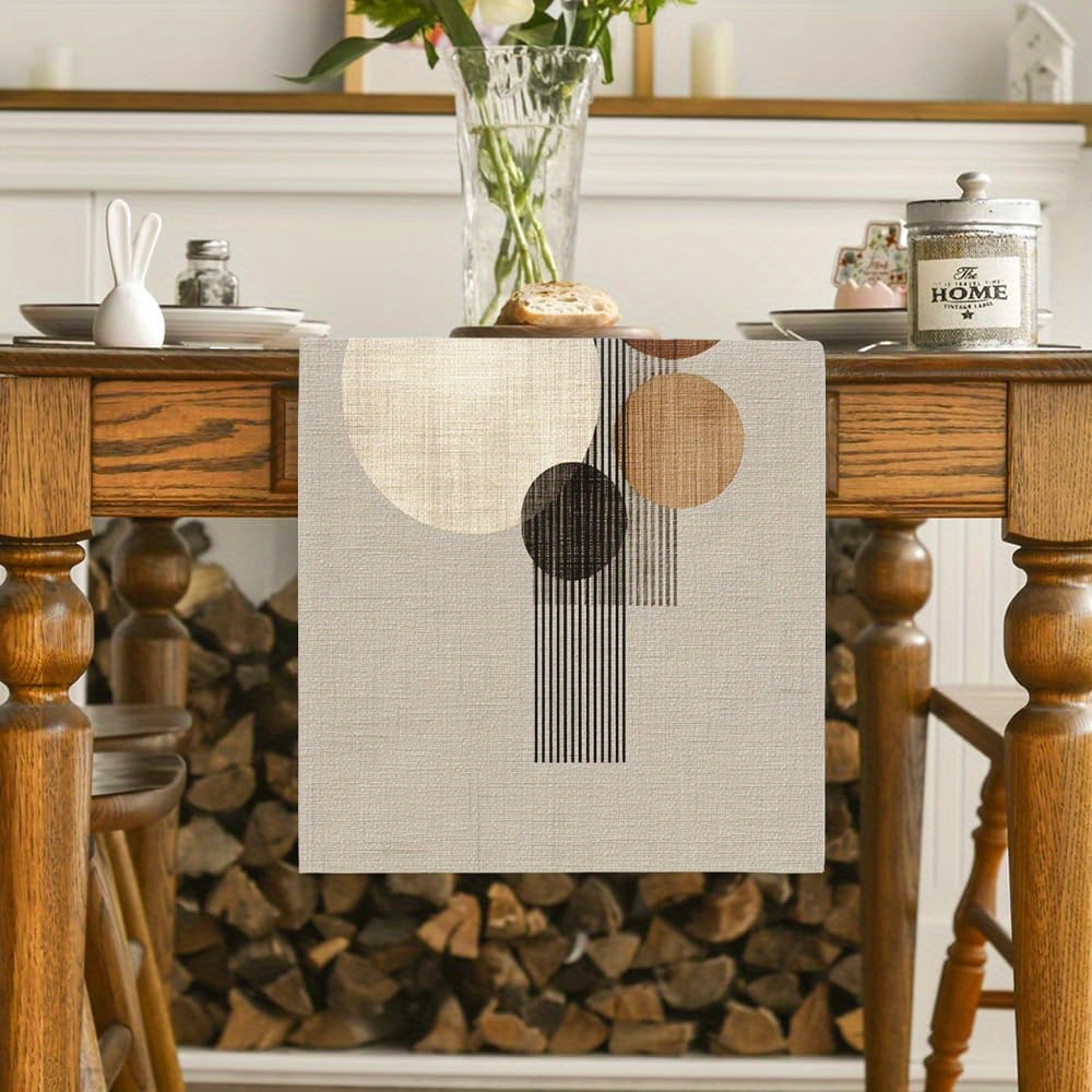 Geometric Table Runner With Artistic Round Pattern For Modern Dining Decor 0