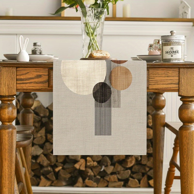 Geometric Table Runner With Artistic Round Pattern For Modern Dining Decor 0