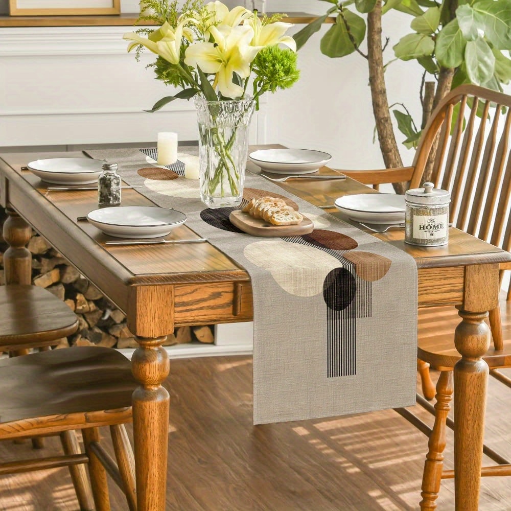 Geometric Table Runner With Artistic Round Pattern For Modern Dining Decor 3