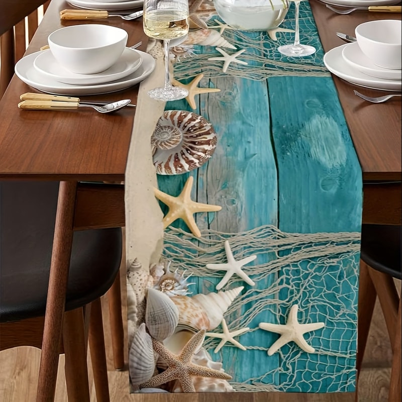 Coastal Seashell Table Runner Premium Nautical & Ocean Beach Decor for Dining Tables