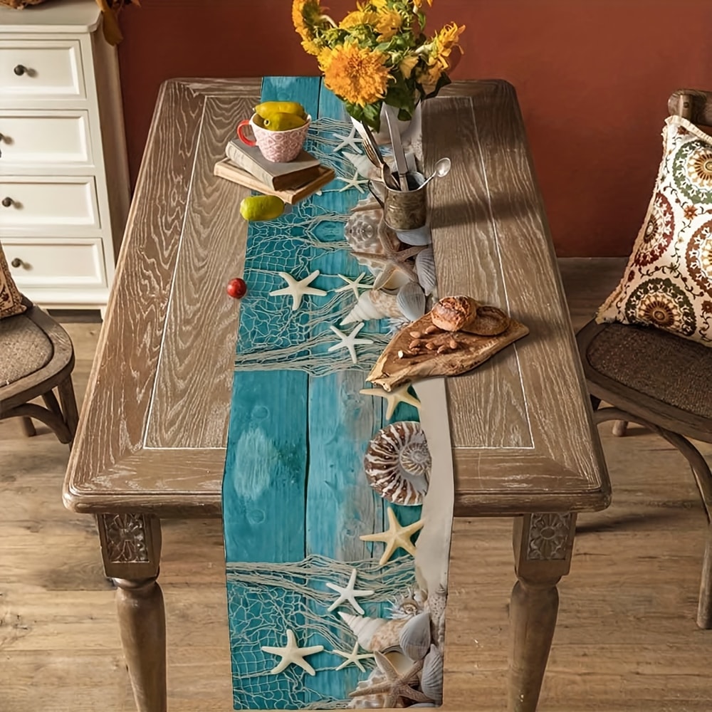 Coastal Seashell Table Runner Premium Nautical & Ocean Beach Decor for Dining Tables