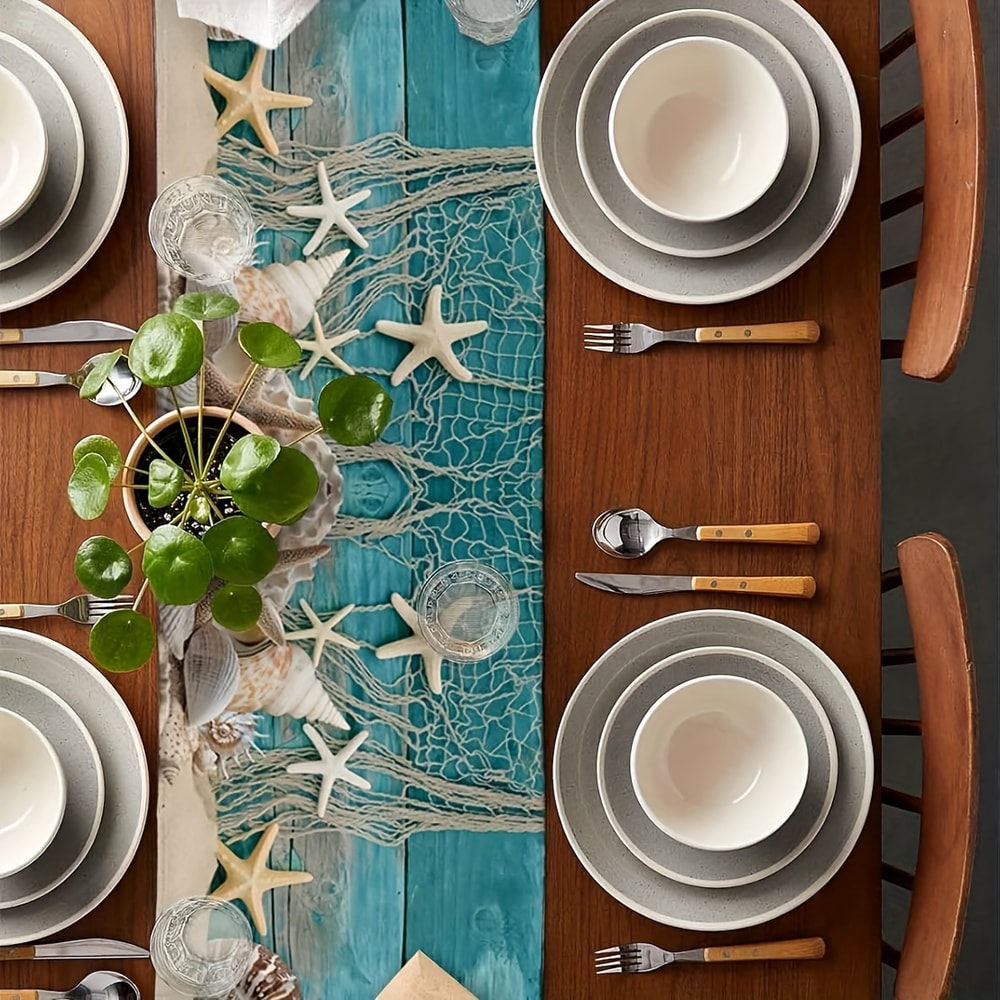 Coastal Seashell Table Runner Premium Nautical & Ocean Beach Decor for Dining Tables