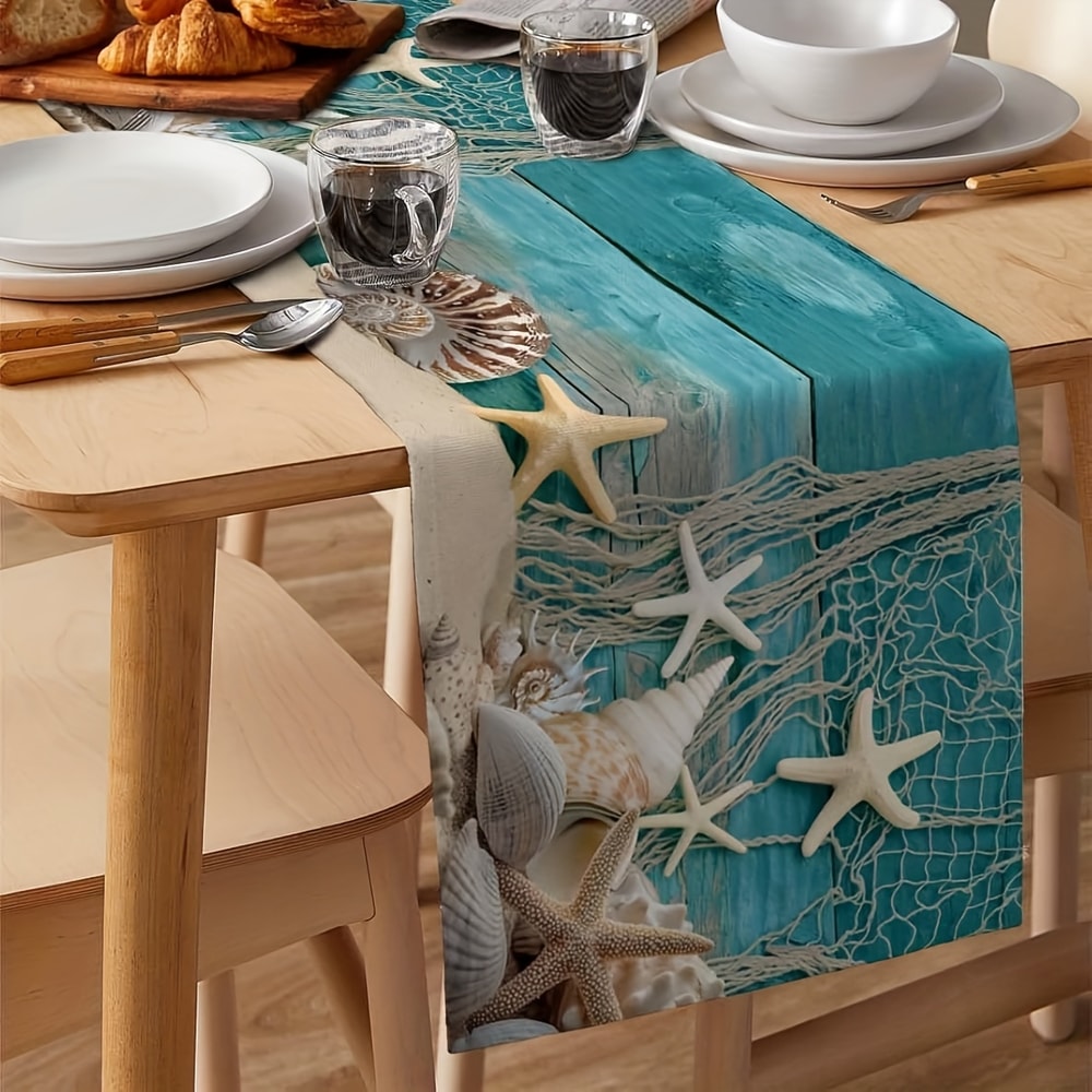 Coastal Seashell Table Runner Premium Nautical & Ocean Beach Decor for Dining Tables