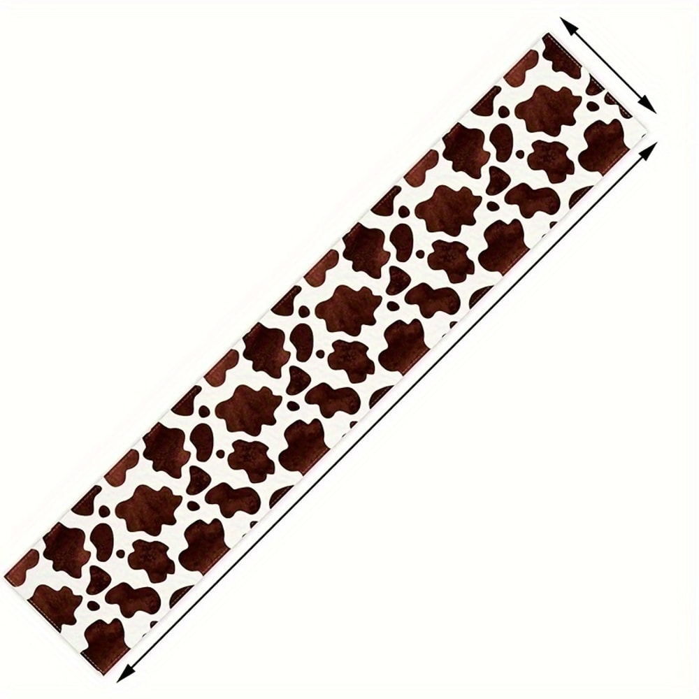 Farmhouse Cow Print Linen Table Runner for Rustic Kitchen & Party Decor