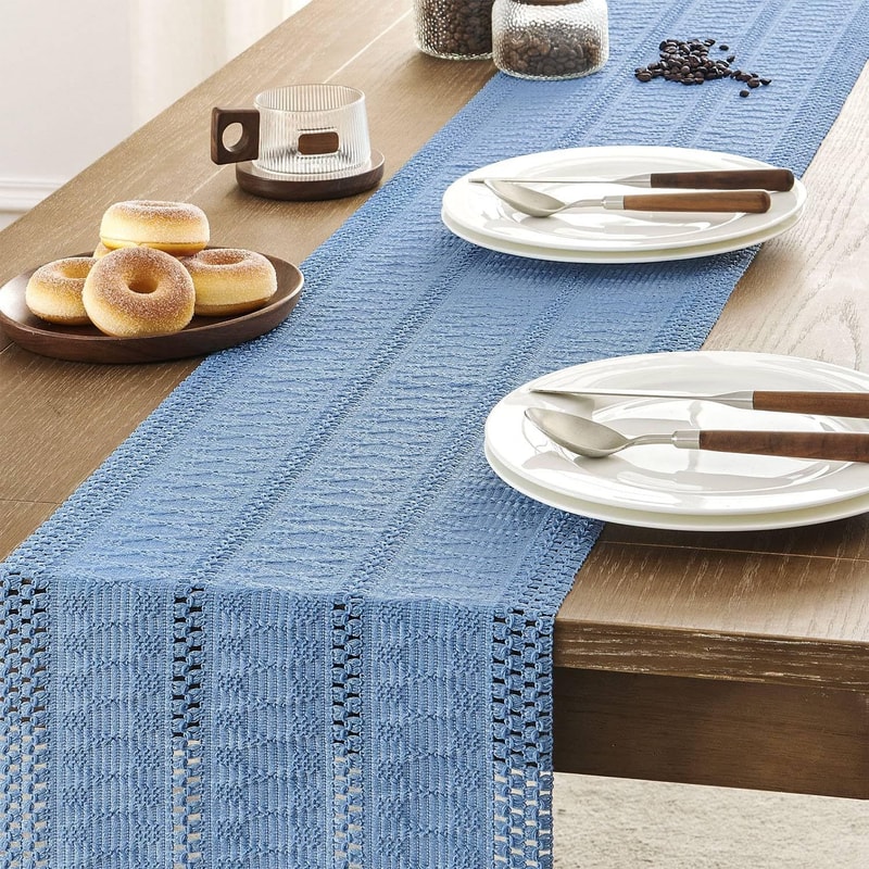 Rustic Cotton Linen Table Runner with Knotted Tassels Boho & Holiday Table Decor