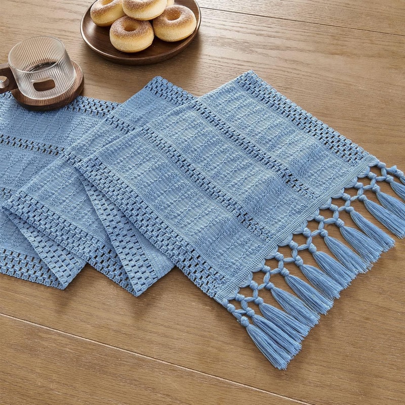 Rustic Cotton Linen Table Runner with Knotted Tassels Boho & Holiday Table Decor