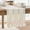Rustic Cotton Linen Table Runner with Knotted Tassels Boho & Holiday Table Decor