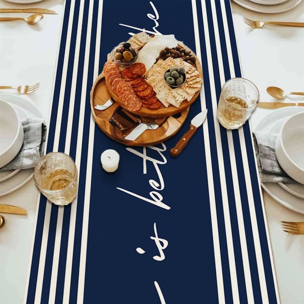 Nautical Table Runner With Anchor Compass Design For Coastal Dining Decor 2