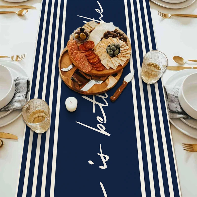 Nautical Table Runner With Anchor Compass Design For Coastal Dining Decor 2
