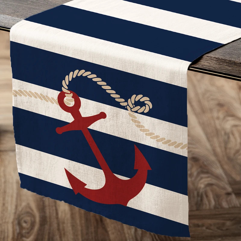 Nautical Table Runner With Anchor Compass Design For Coastal Dining Decor 3