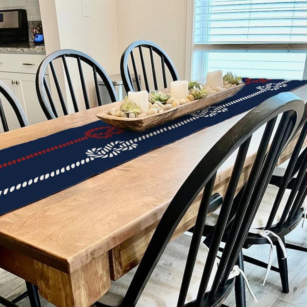 Nautical Table Runner With Anchor Compass Design For Coastal Dining Decor 4