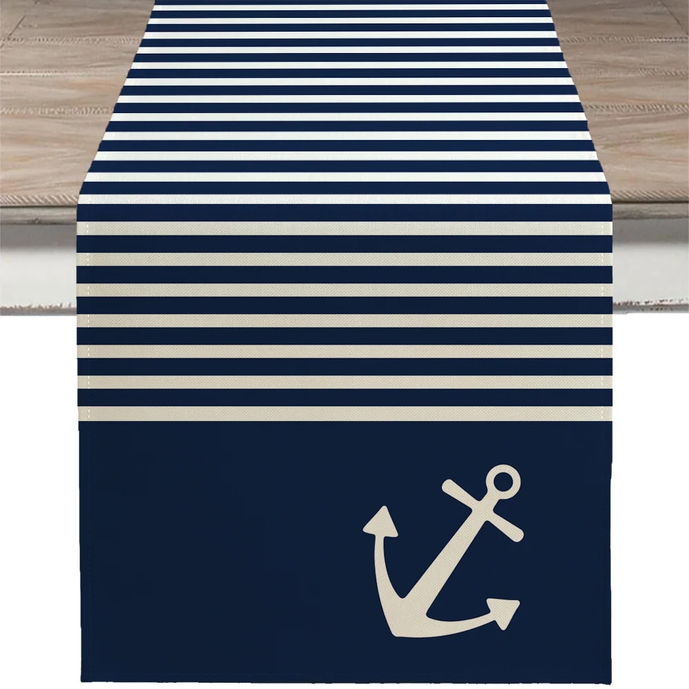 Nautical Table Runner With Anchor Compass Design For Coastal Dining Decor 5