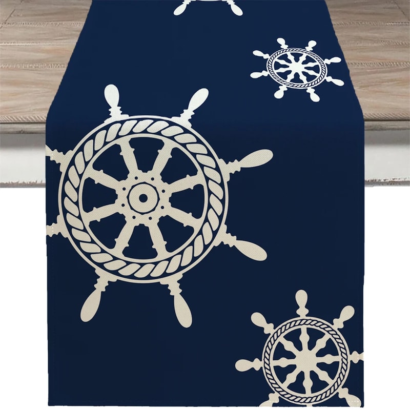 Nautical Table Runner With Anchor Compass Design For Coastal Dining Decor 8