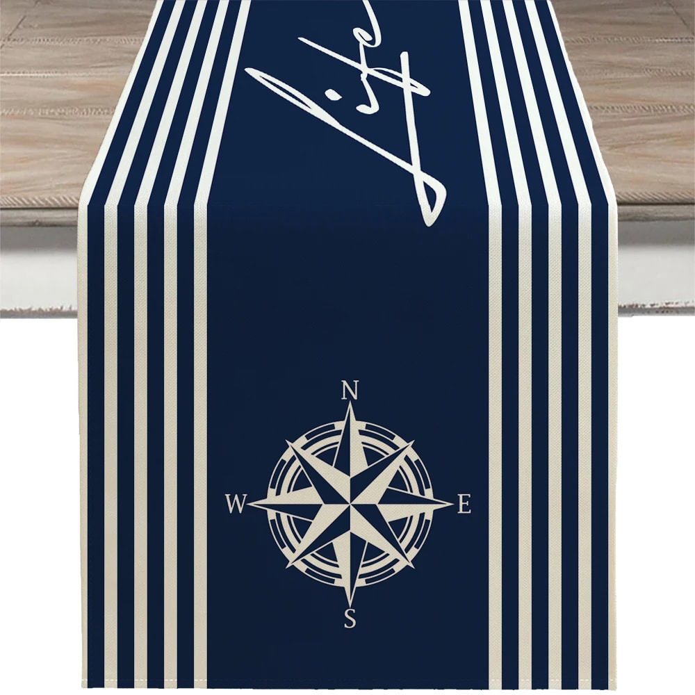 Nautical Table Runner With Anchor Compass Design For Coastal Dining Decor 9
