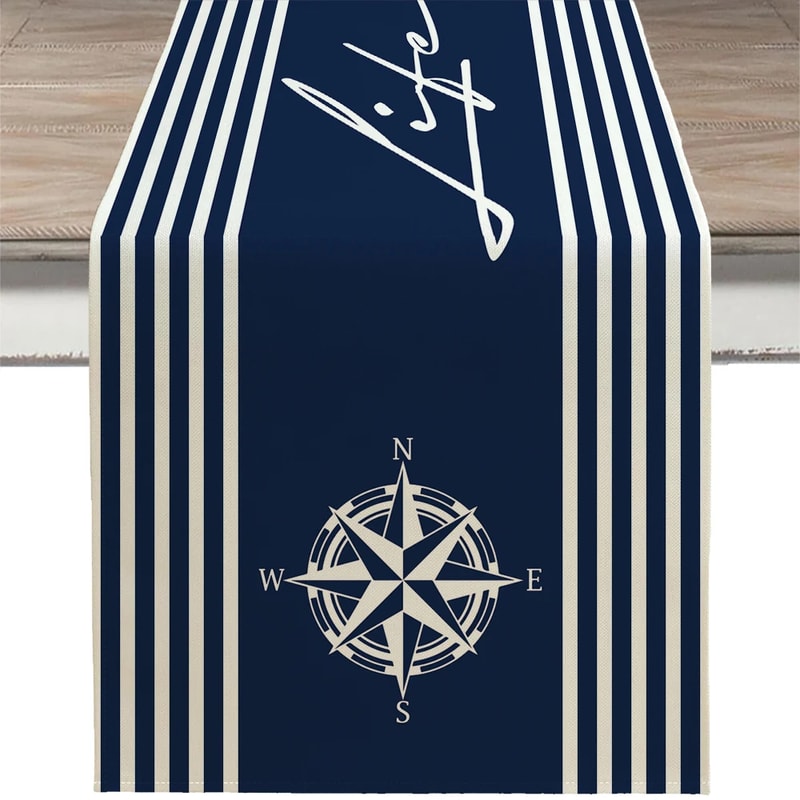 Nautical Table Runner With Anchor Compass Design For Coastal Dining Decor 9