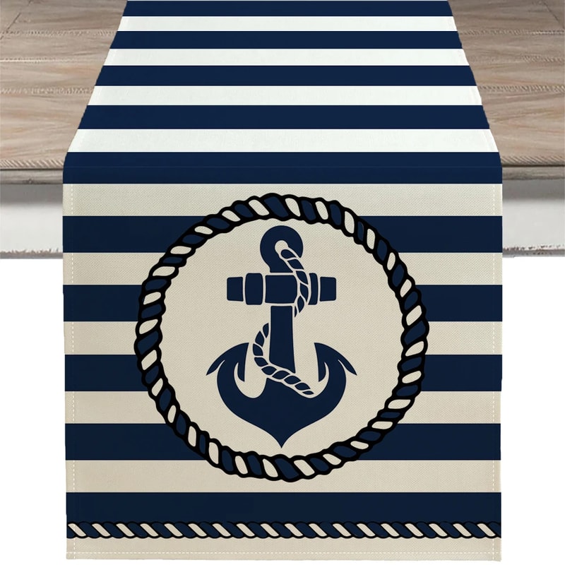 Nautical Table Runner With Anchor Compass Design For Coastal Dining Decor 10