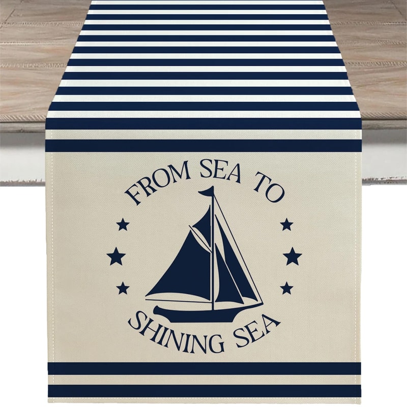 Nautical Table Runner With Anchor Compass Design For Coastal Dining Decor 11
