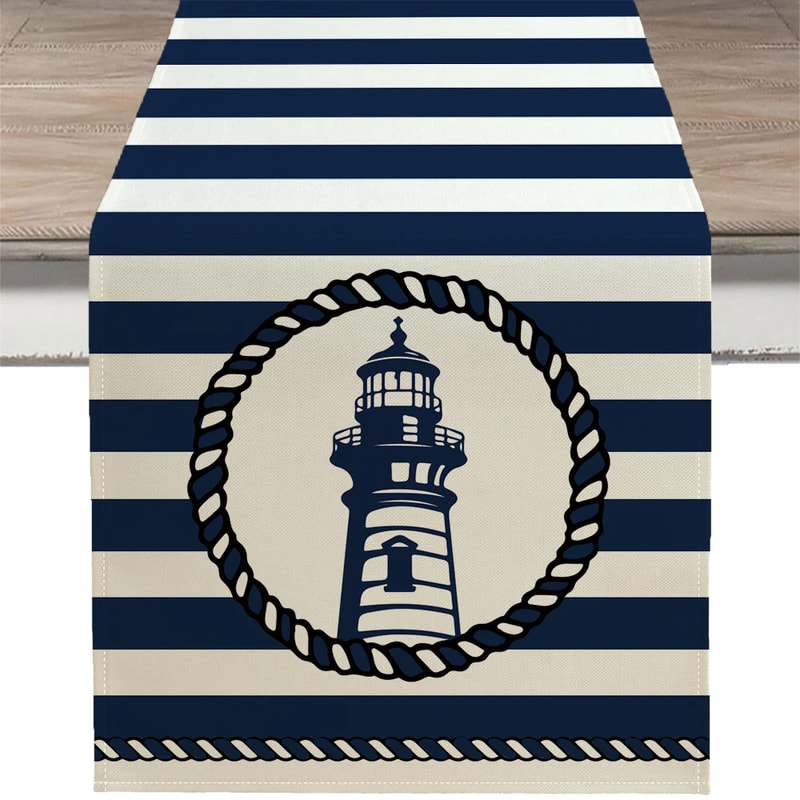 Nautical Table Runner With Anchor Compass Design For Coastal Dining Decor 12