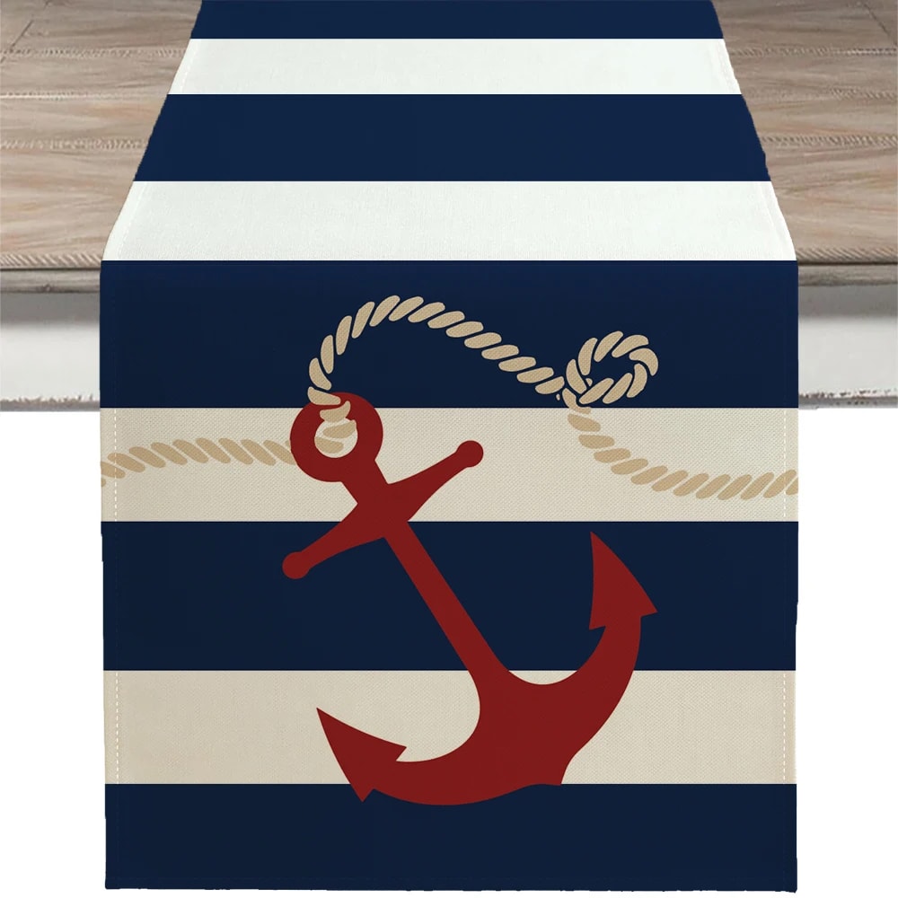 Nautical Table Runner With Anchor Compass Design For Coastal Dining Decor 13