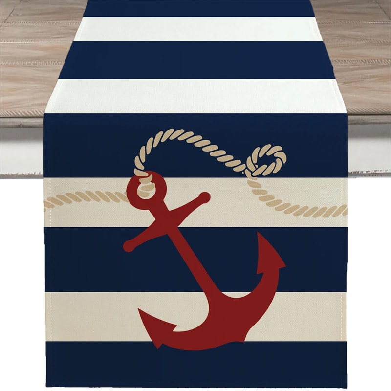 Nautical Table Runner With Anchor Compass Design For Coastal Dining Decor 13