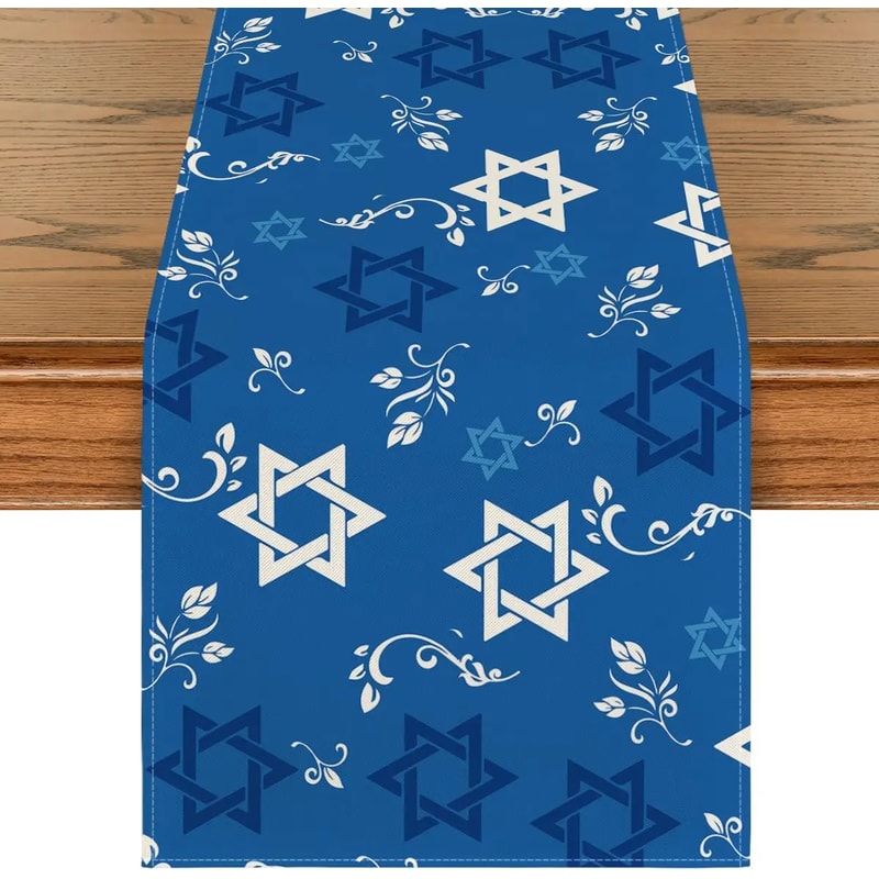 Premium Linen Hanukkah Table Runner Jewish Holiday Table Decor With Star Of David Menorah 5