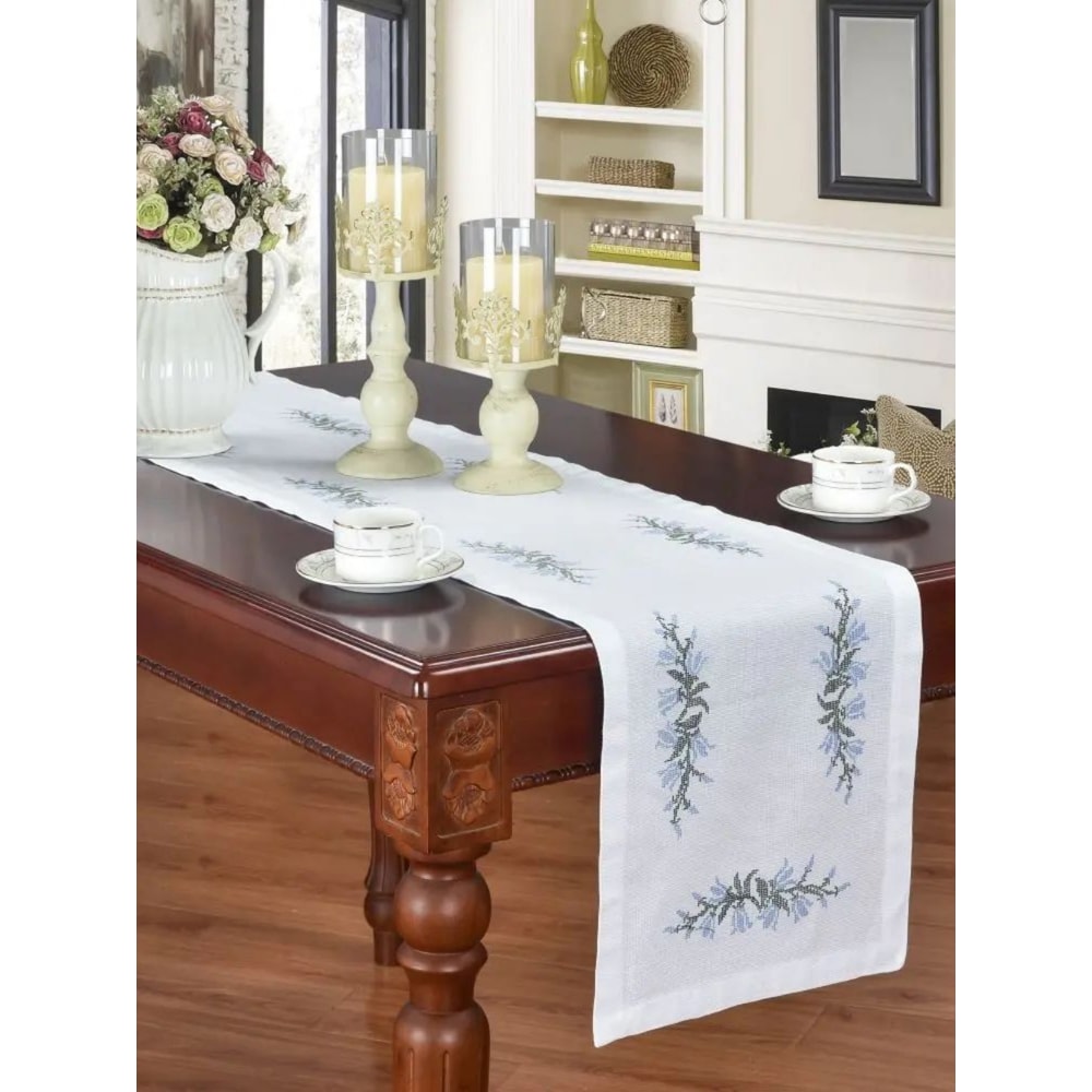 Elegant Embroidered Tablecloth Luxury Rectangular Dining Tablecloth Home Decor With Blue Bell Cross 1