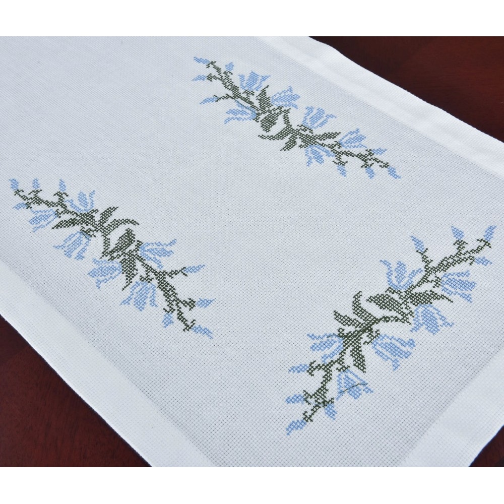 Elegant Embroidered Tablecloth Luxury Rectangular Dining Tablecloth Home Decor With Blue Bell Cross 3